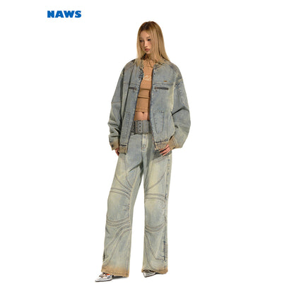 NAWS Distressed Washed Silhouette Denim Jacket