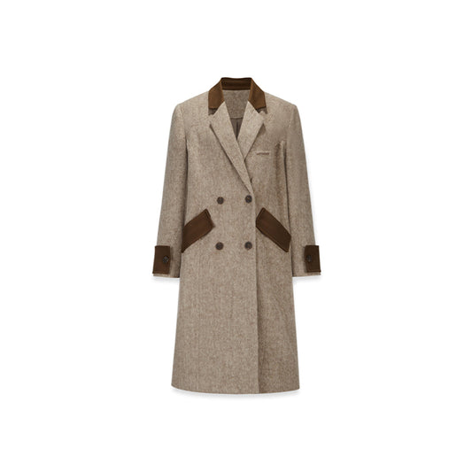 NotAwear Vintage Color Blocked Woolen Long Coat Khaki