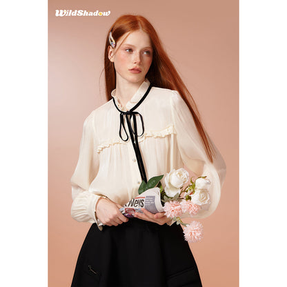 Wildshadow Lace Collar Pearlised Wave Sleeve Shirt