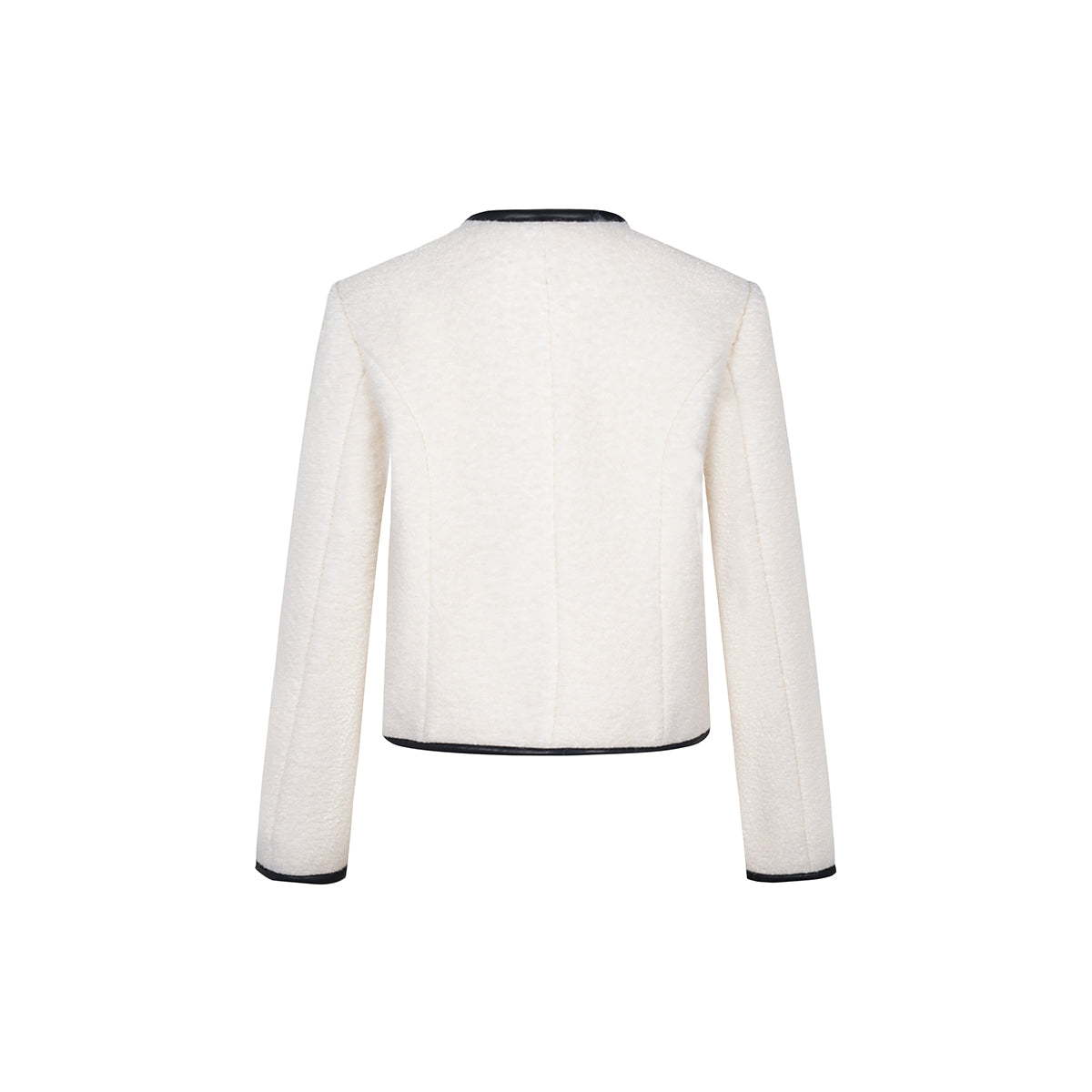 Three Quarters Color Blocked Woolen Structural Jacket White