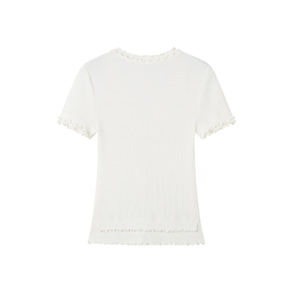 SomeSowe Double Lace Knit Slim Fit Top White