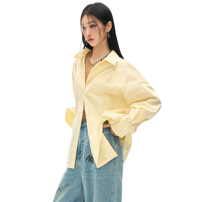 NotAwear Logo Embroidery Casual Oversized Shirt Yellow