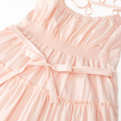 Kroche Lace Up Waisting Halter Dress Pink