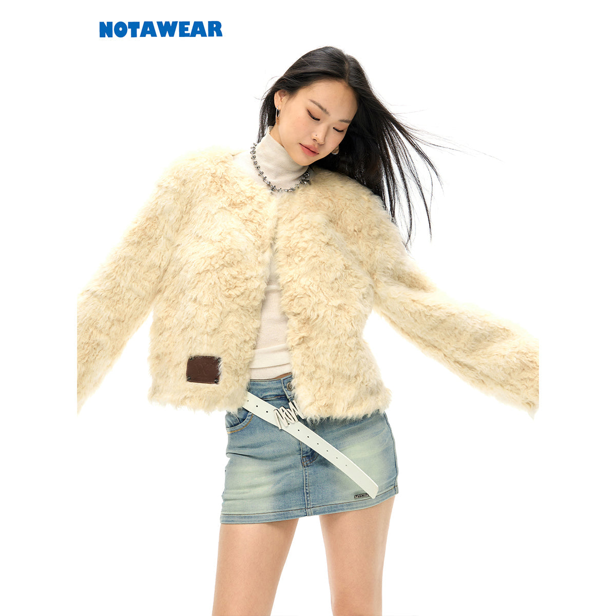 NotAwear Faux Curly Fur Jacket Khaki