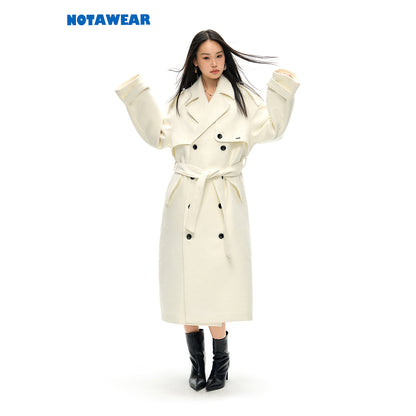 NotAwear Double-Breasted Woolen Long Coat White