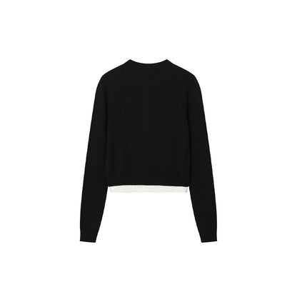 SomeSowe Color Blocked Logo Embroidery Cardigan Black