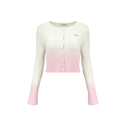 AsGony Gradient Round-Neck Knit Cardigan Pink