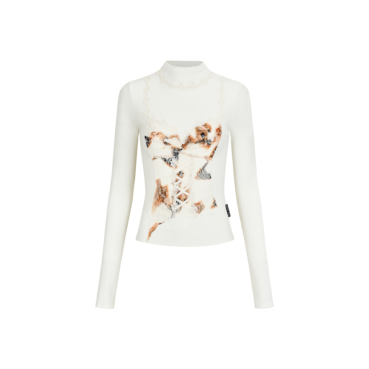 Via Pitti Color Blocked 3D Lace Patchwork Top White