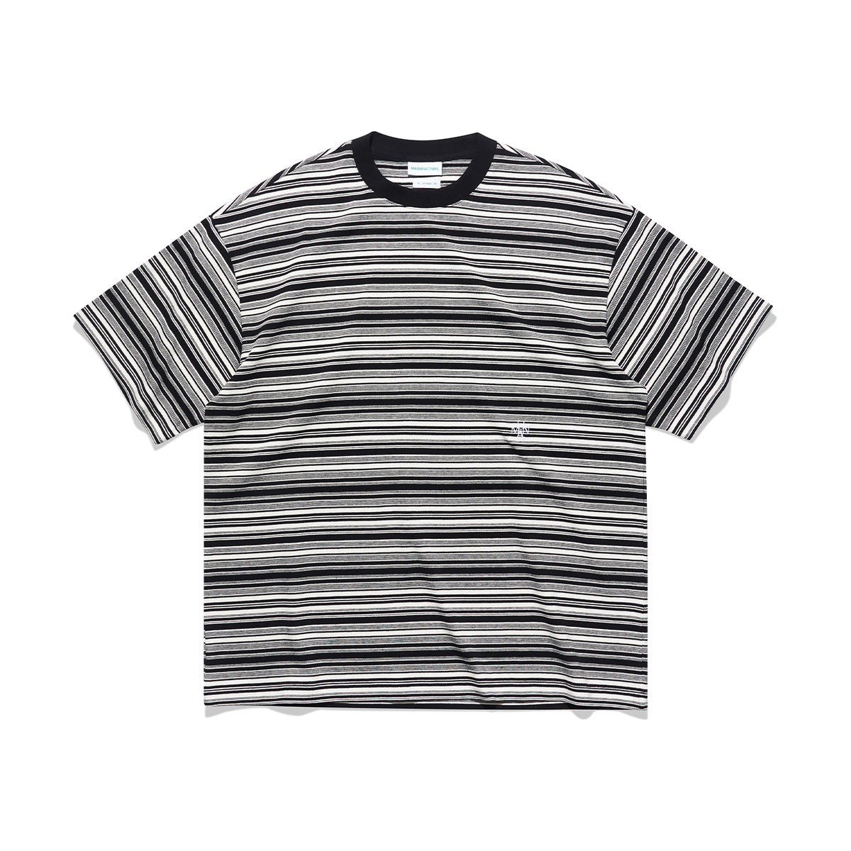 MANUFACTURE Striped Embroidery Logo T-Shirt Black And White