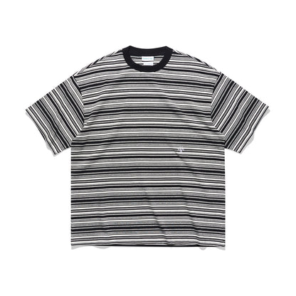 MANUFACTURE Striped Embroidery Logo T-Shirt Black And White