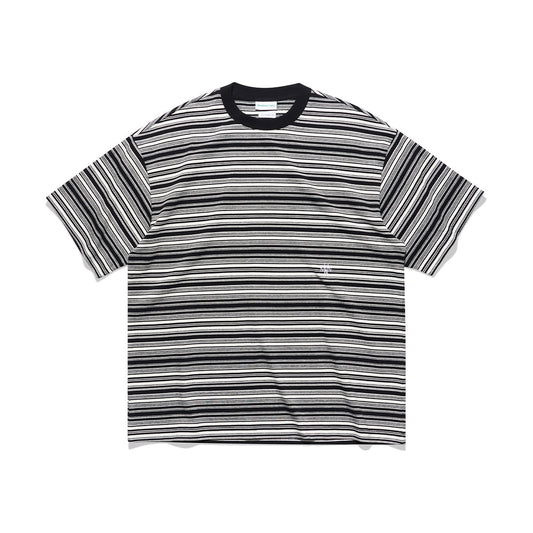 MANUFACTURE Striped Embroidery Logo T-Shirt Black And White