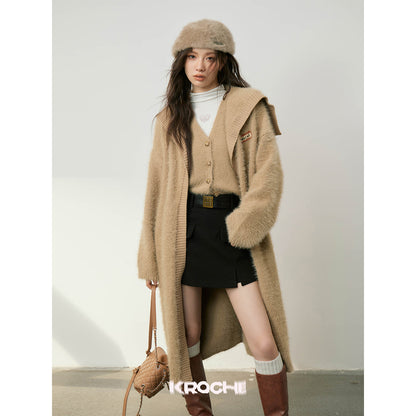 Kroche Faux Mink Oversized Lapel Coat Brown