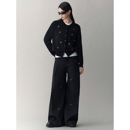 Anno Mundi Twill Bronzed Bows Casual Wide Pants Black