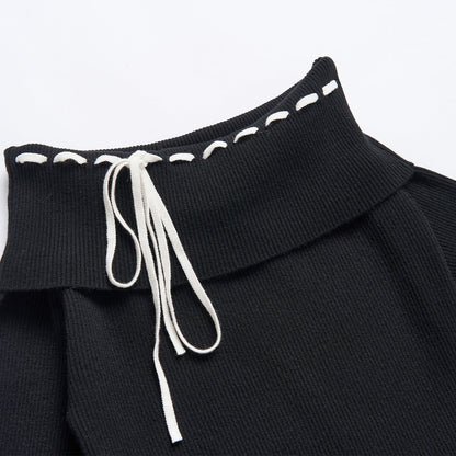 Via Pitti Drawstring Off Shoulder Knit Top Black