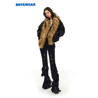 NotAwear Faux Fur Collar Bomber Jacket Black