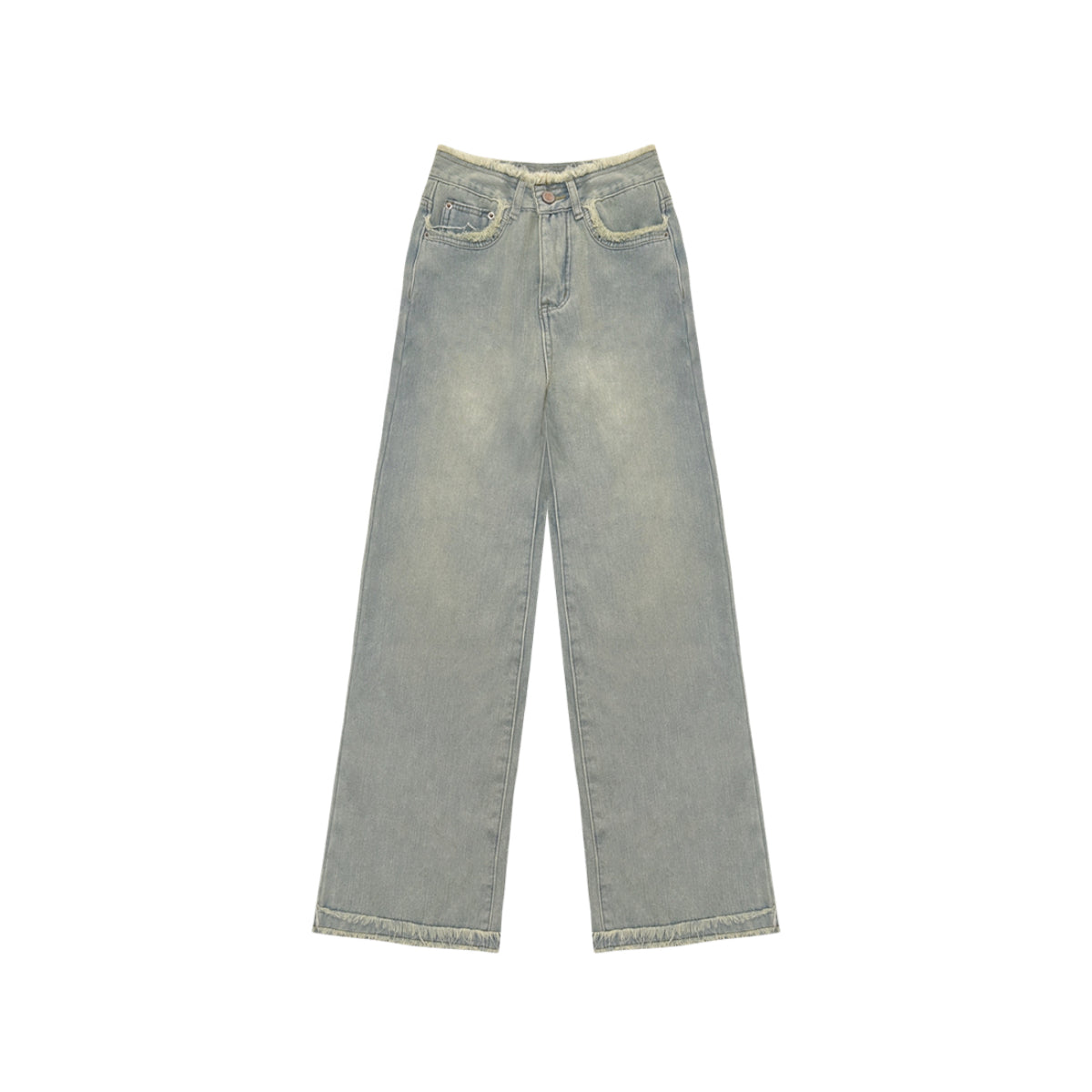 AsGony Casual Brushed Oversized Denim Pants Blue