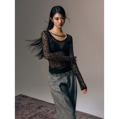 AGAM Lace Mesh L/S Top Black