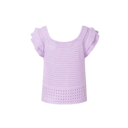 Diana Vevina Beaded Flower Hollow Knit Top Purple