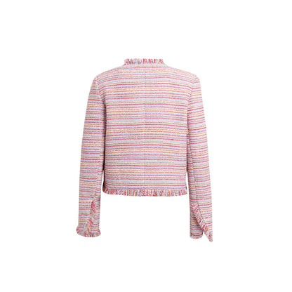 Wildshadow Tassel Colorful Striped Tweed Jacket Pink