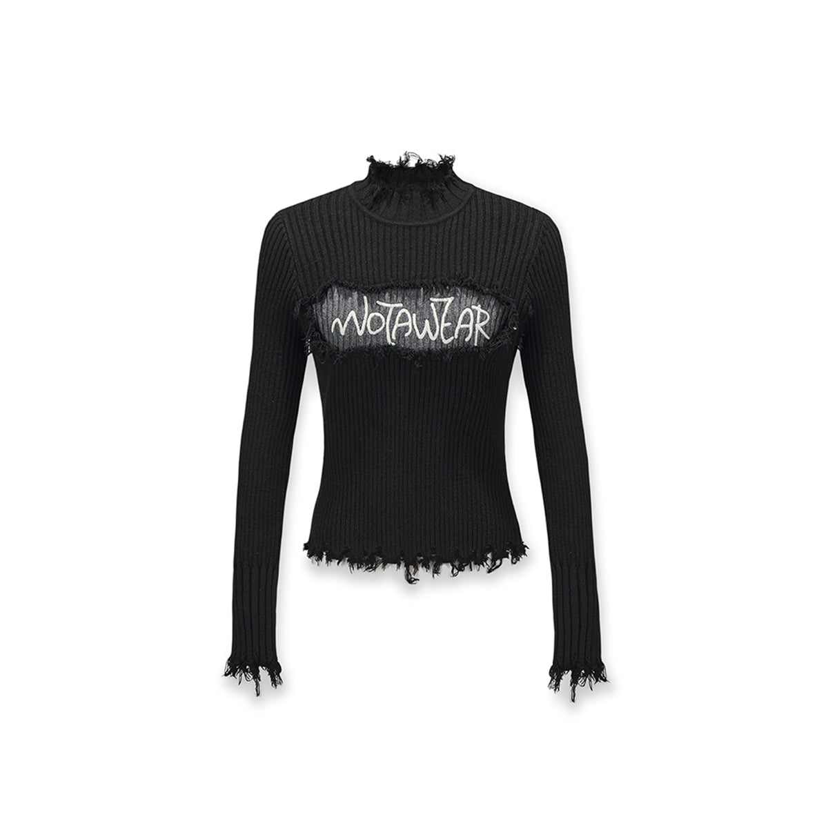 NotAwear Destroy Embroidery Logo Slim Knit Top Black