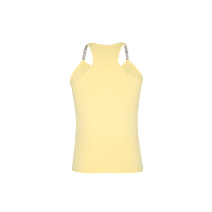 Three Quarters Rhinestone Chain Cami Vest Top Yellow