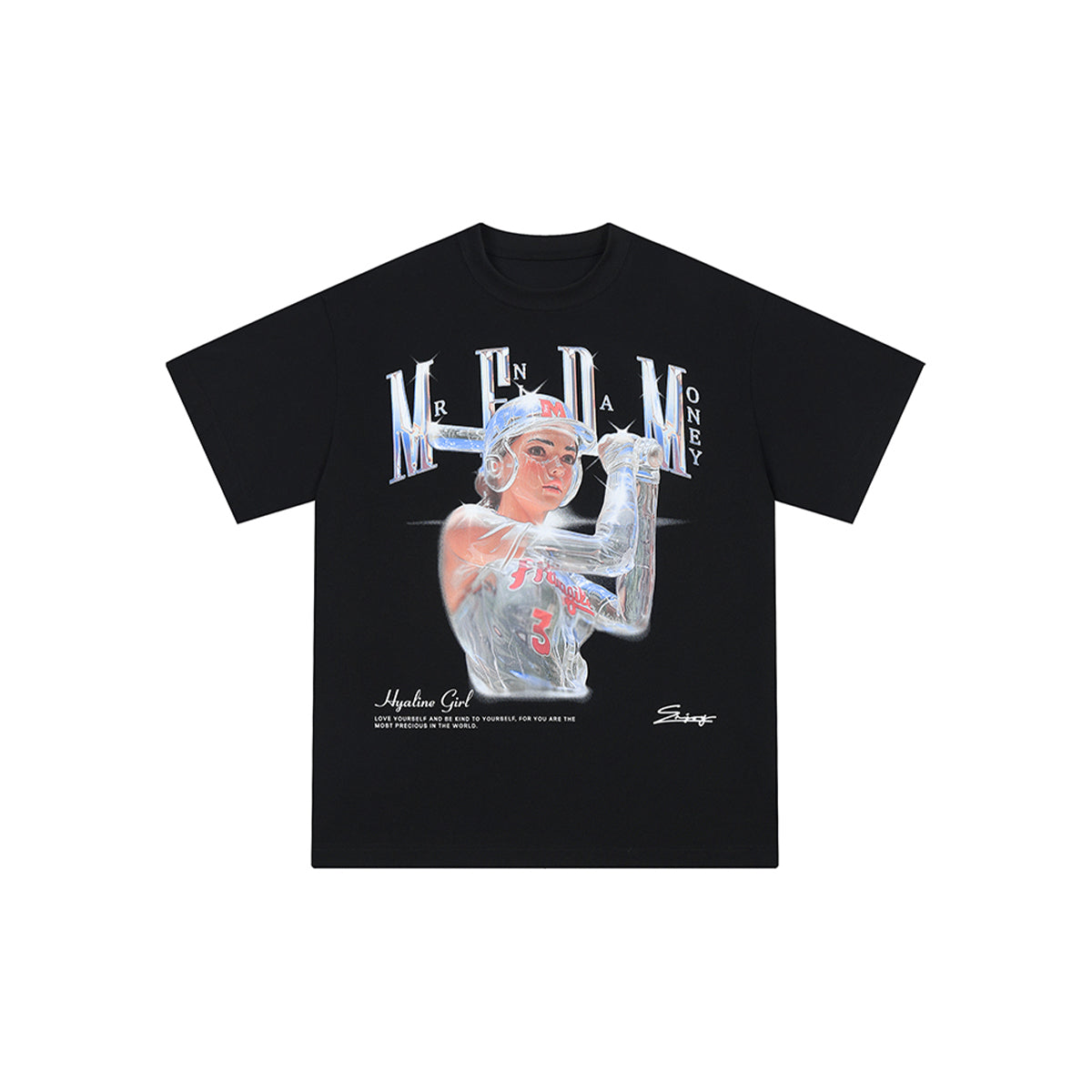 MEDM Transparent Baseball Girl Printed Tee Black