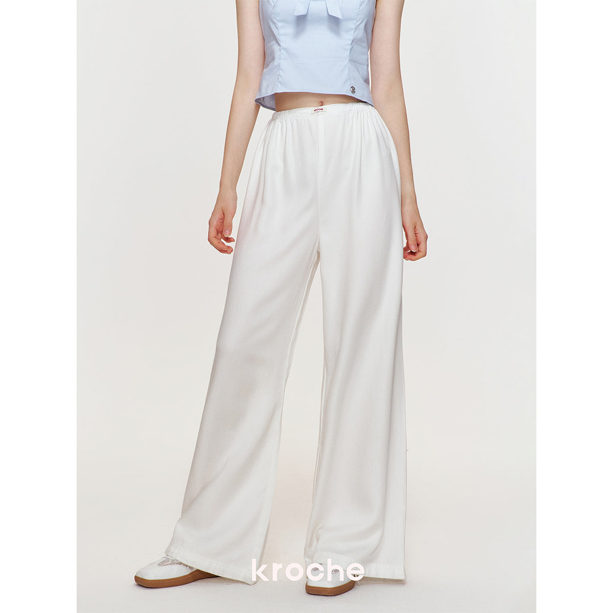 Kroche Silky Elastic-Waist Wide Leg Pants White