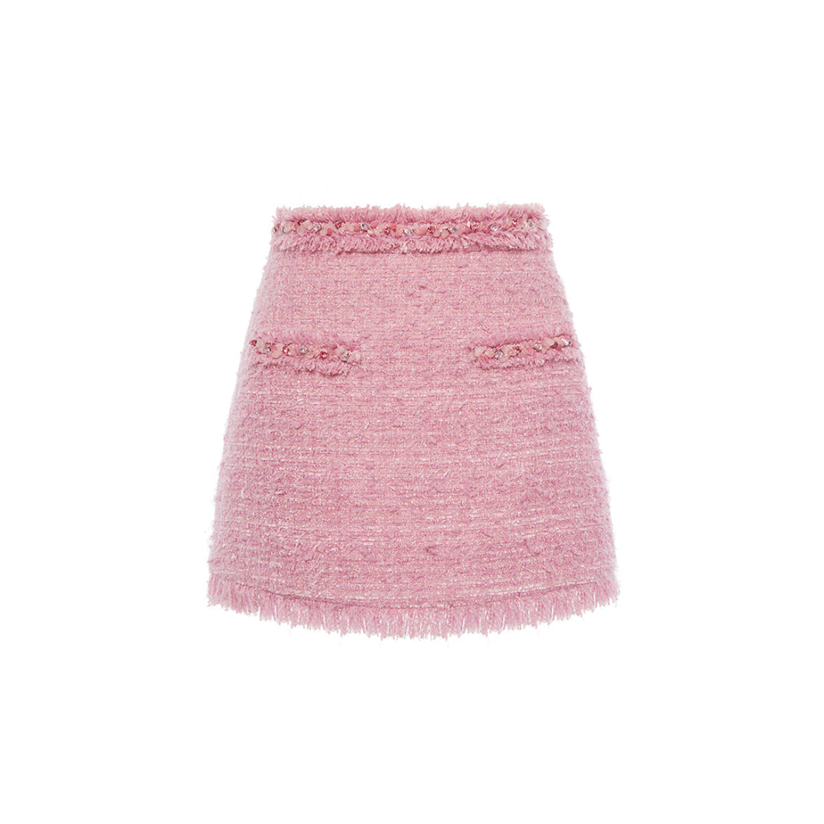 Rocha Roma Beaded Tweed Short Skirt Pink