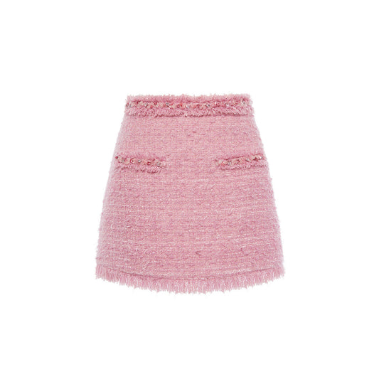 Rocha Roma Beaded Tweed Short Skirt Pink