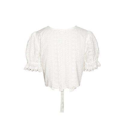 Kroche Lace Bow Lace Up Shirt Top White