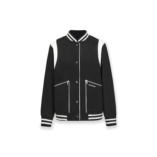 NotAwear Color Blocked Woolen Baseball Jacket Black