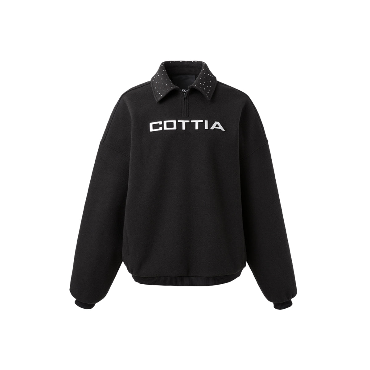 Cottia Logo Embroidery Half-Zip Sweater Black