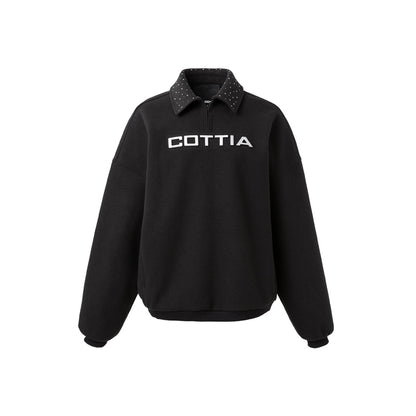 Cottia Logo Embroidery Half-Zip Sweater Black