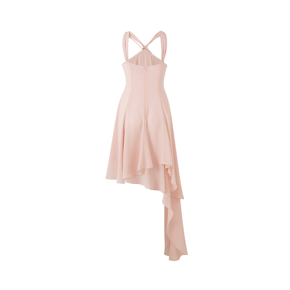 Diana Vevina Asymmetrical Hem Halter Long Dress Pink