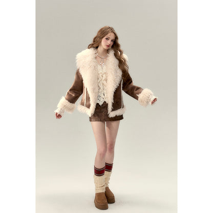 Via Pitti Rabbit Fur Faux Leather Thick Jacket