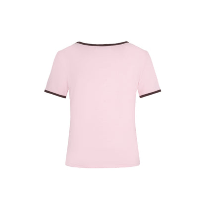 Three Quarters Colour Blocked Hotfix Rhinestone Top Pink