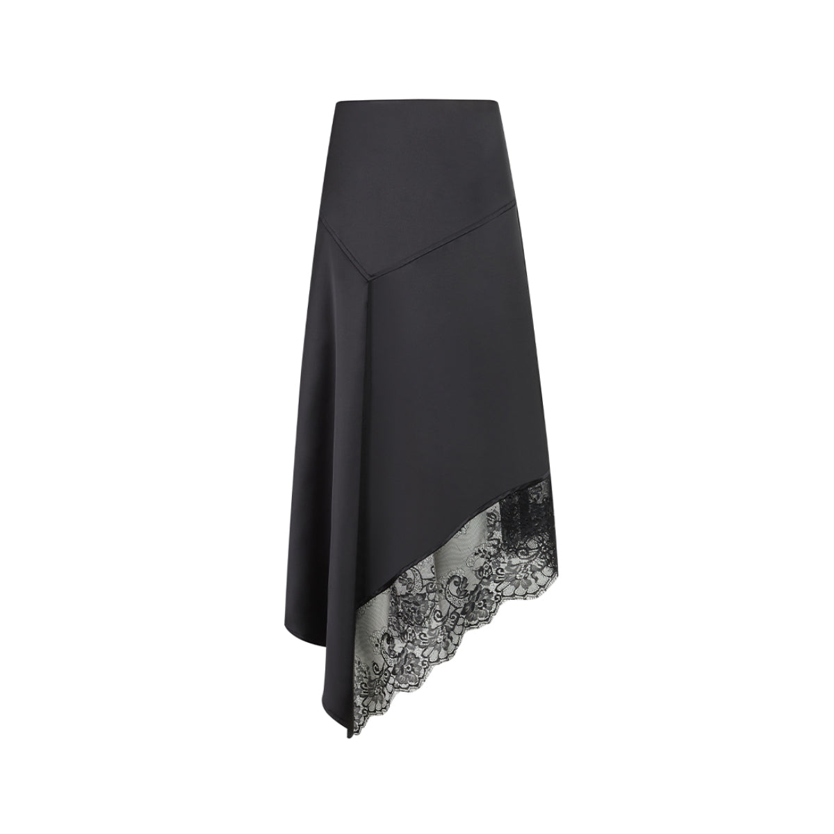 Three Quarters Lace Patchwork Irregular Long Skirt Black