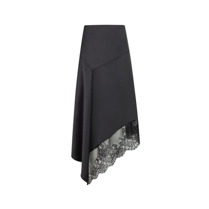 Three Quarters Lace Patchwork Irregular Long Skirt Black