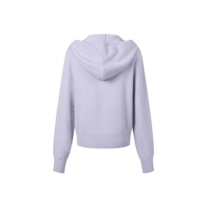 Three Quarters Letter Embroidery Hooded Jacket Purple