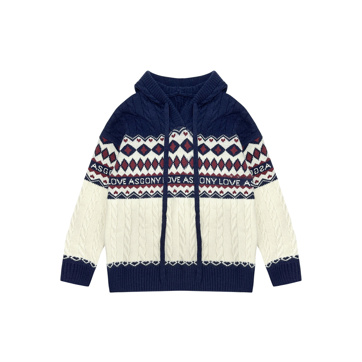 AsGony Fair Isle Oversized Knit Sweater Navy