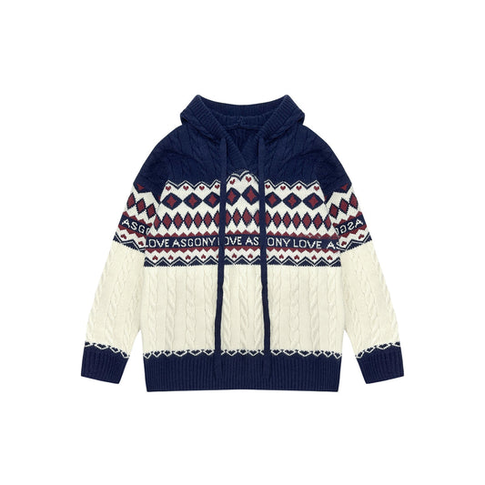 AsGony Fair Isle Oversized Knit Sweater Navy