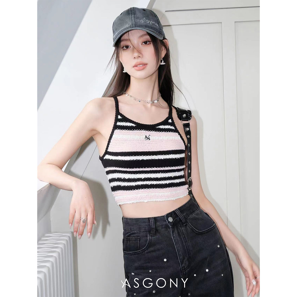 AsGony Color Blocked Striped Knit Slip Vest