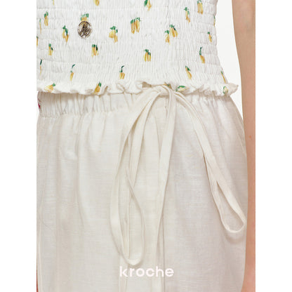 Kroche Drawstring Linen Wide-Leg Pants White