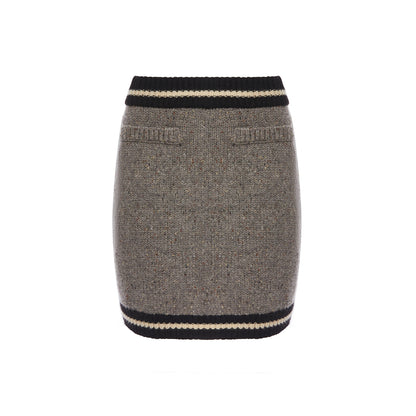 Rocha Roma Color Blocked Wrap Knit Skirt Grey