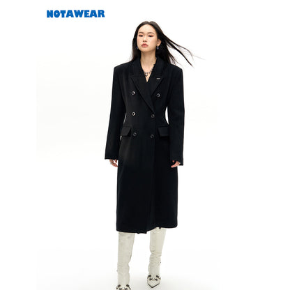 NotAwear Woolen Nipped Waist Oversized Coat Black