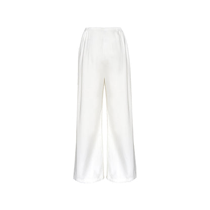 Kroche Silky Elastic-Waist Wide Leg Pants White