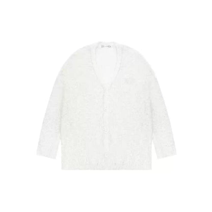 AsGony Lace Patchwork Knit Cardigan White