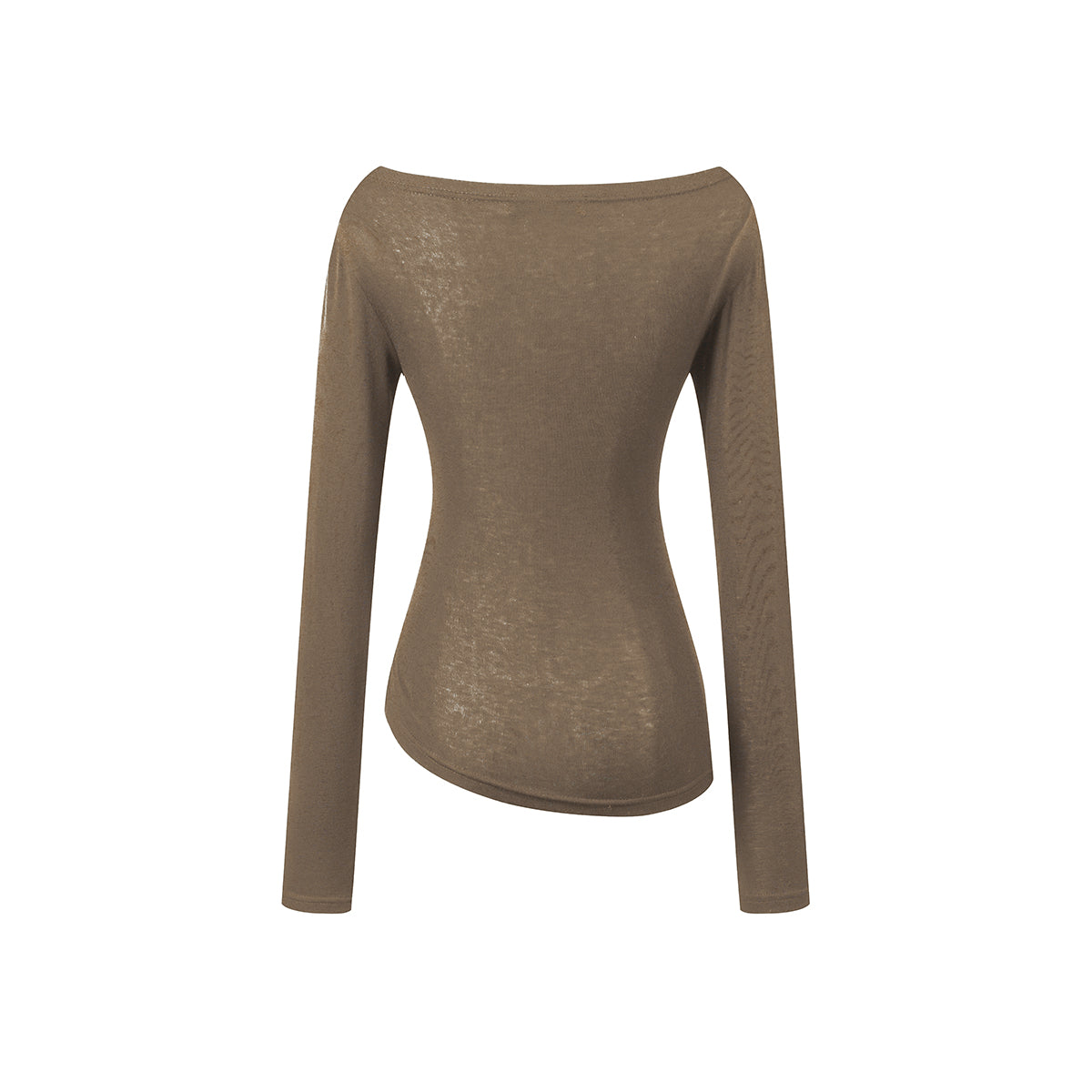 Three Quarters Wrinkled Knit Slim Top Khaki