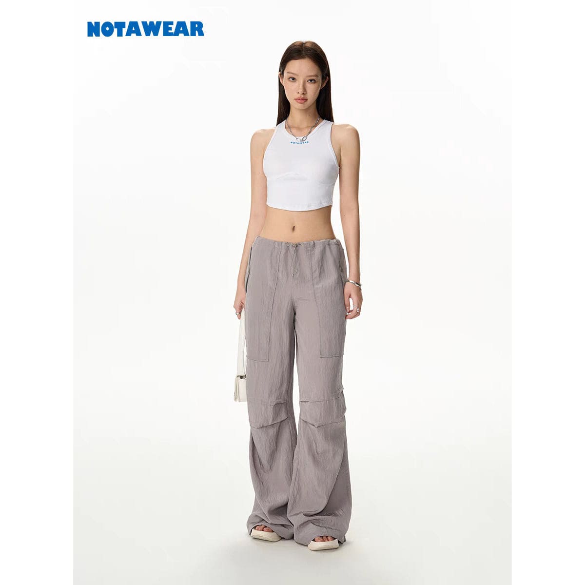 NotAwear Casual Drawstring Oversized Pants Grey