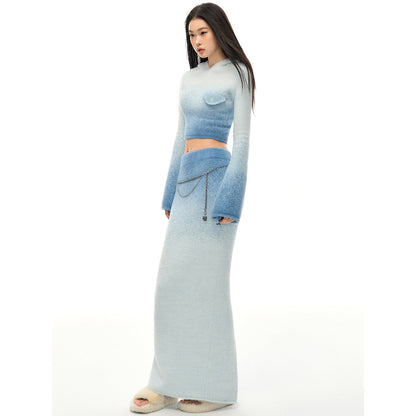 NotAwear Gradient Fuzzy Long Knit Skirt